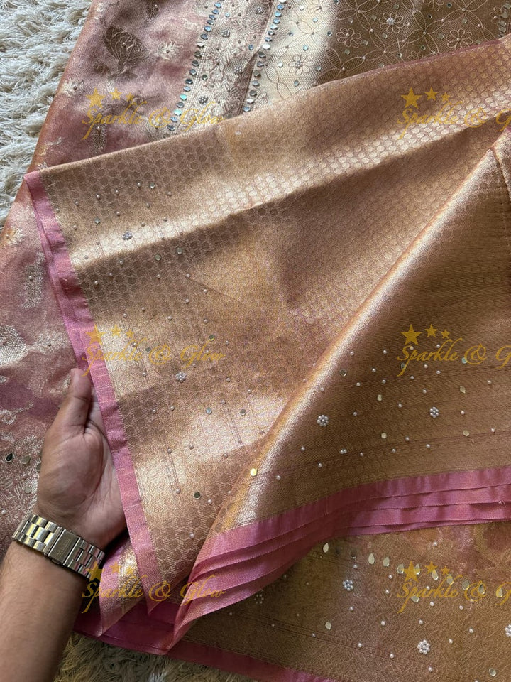 Premium Banarasi Tissue Saree with Stone Work