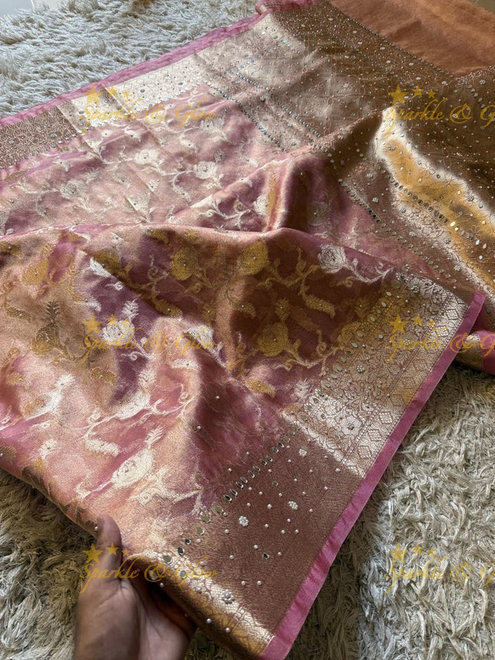 Premium Banarasi Tissue Saree with Stone Work
