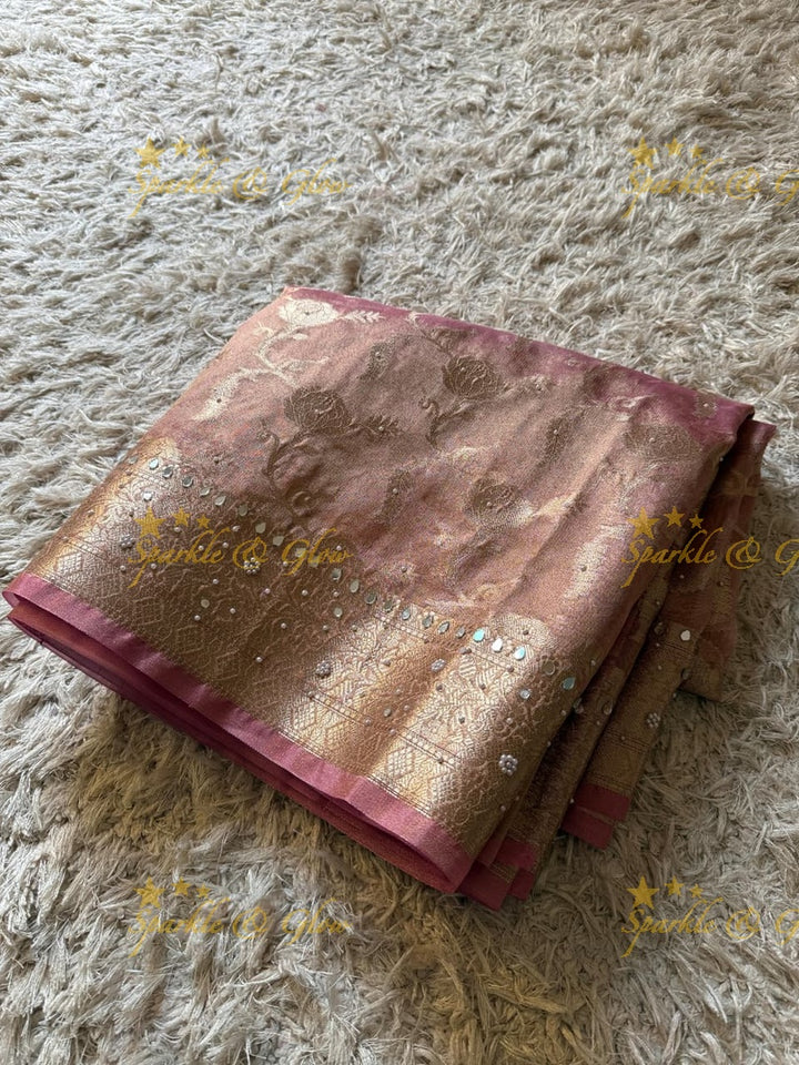 Premium Banarasi Tissue Saree with Stone Work
