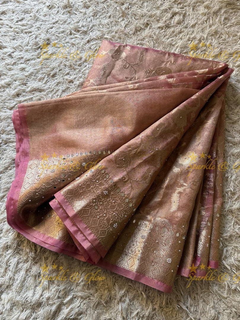 Premium Banarasi Tissue Saree with Stone Work
