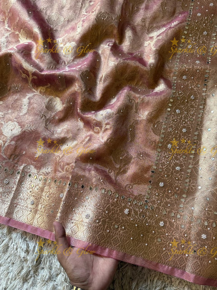 Premium Banarasi Tissue Saree with Stone Work