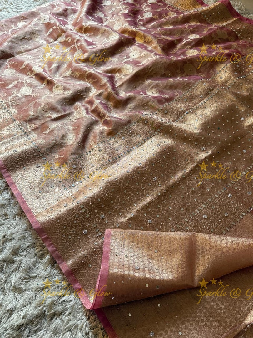 Premium Banarasi Tissue Saree with Stone Work