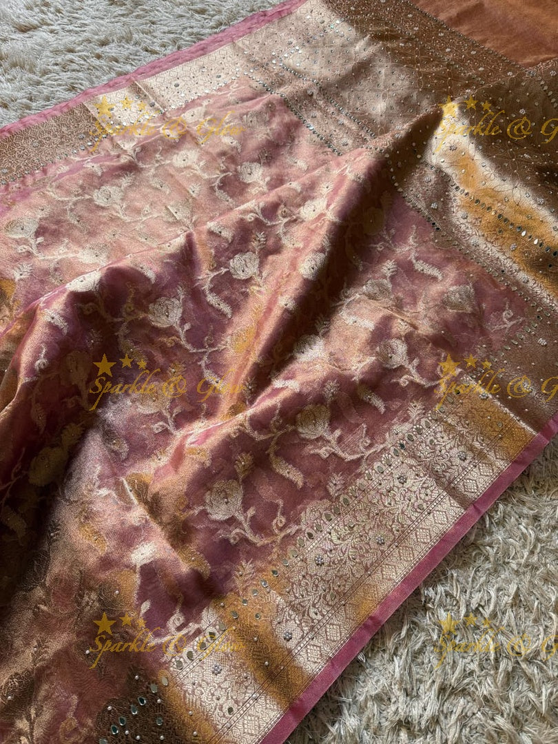 Premium Banarasi Tissue Saree with Stone Work