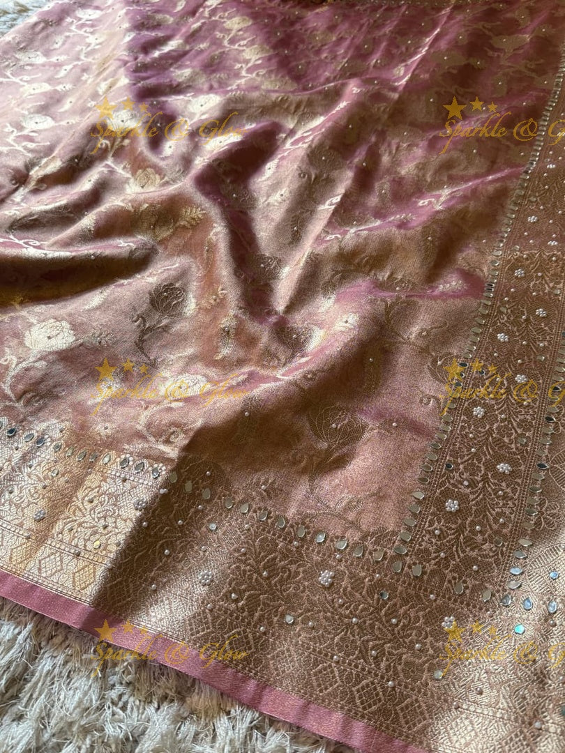 Premium Banarasi Tissue Saree with Stone Work