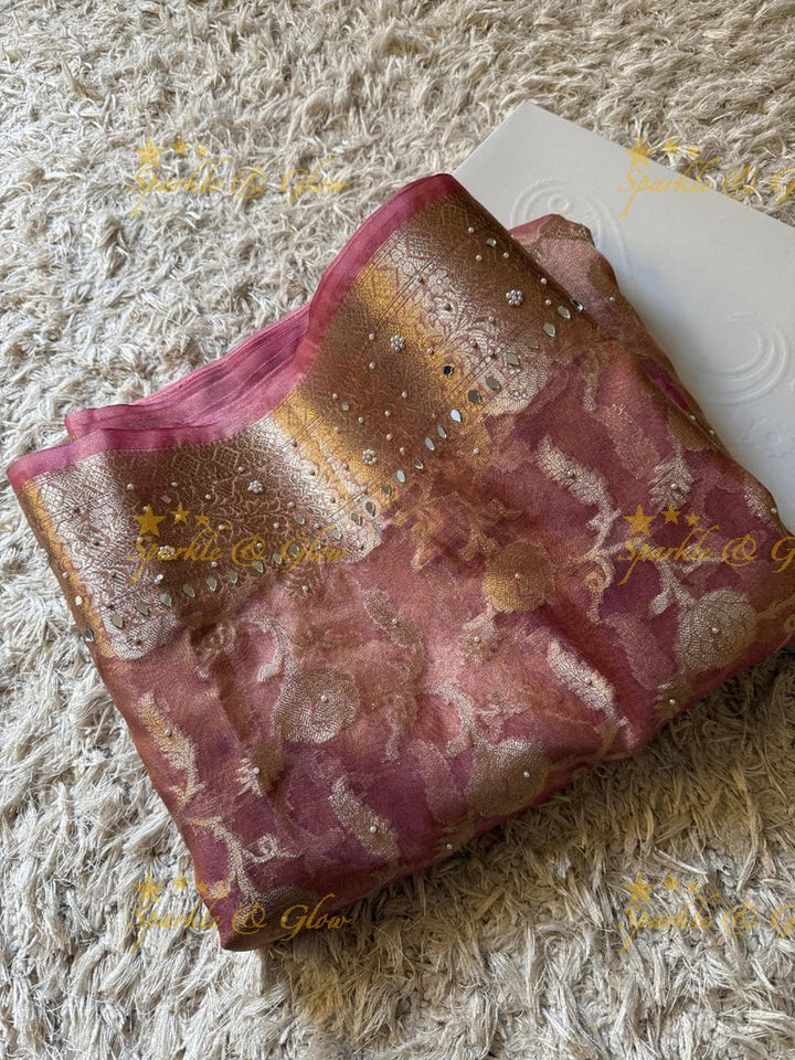 Premium Banarasi Tissue Saree with Stone Work