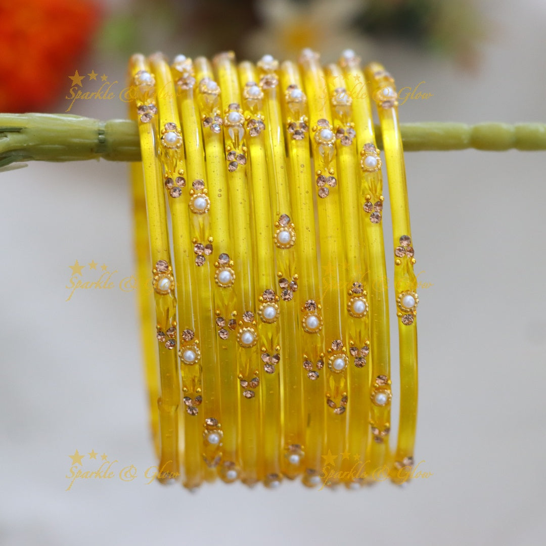 Vibrant Orange Festive Glass Bangles - Sparkle & Glow