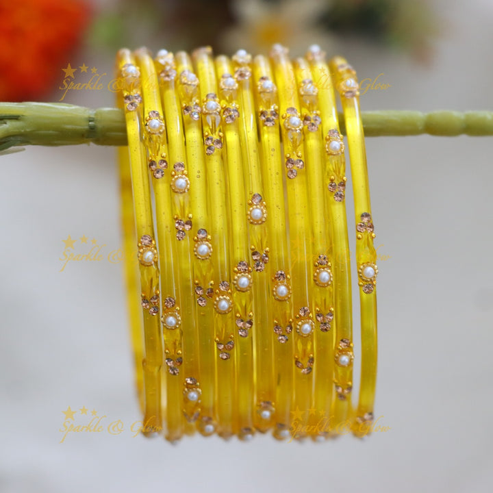 Vibrant Orange Festive Glass Bangles - Sparkle & Glow