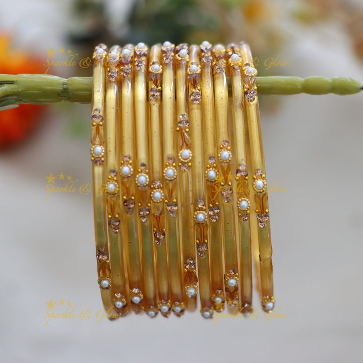 Vibrant Orange Festive Glass Bangles - Sparkle & Glow
