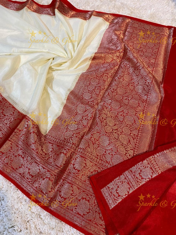 Radiant Red & Gold Tissue Organza Saree - Wedding Elegance