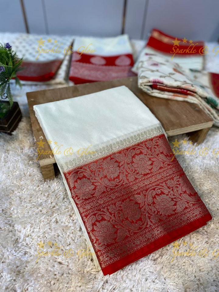 Radiant Red & Gold Tissue Organza Saree - Wedding Elegance