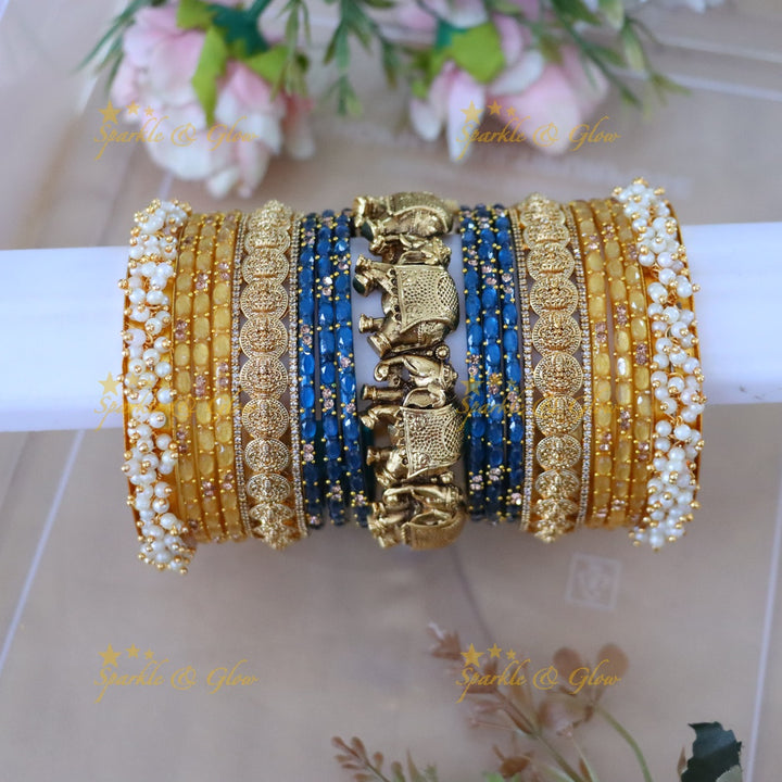 Elegant Coin Elephant Pearl Bridal Bangles Set