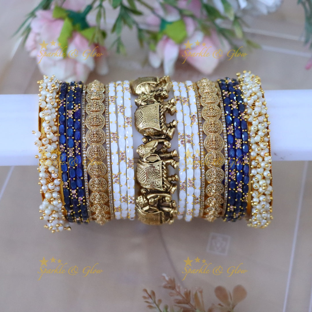 Elegant Coin Elephant Pearl Bridal Bangles Set