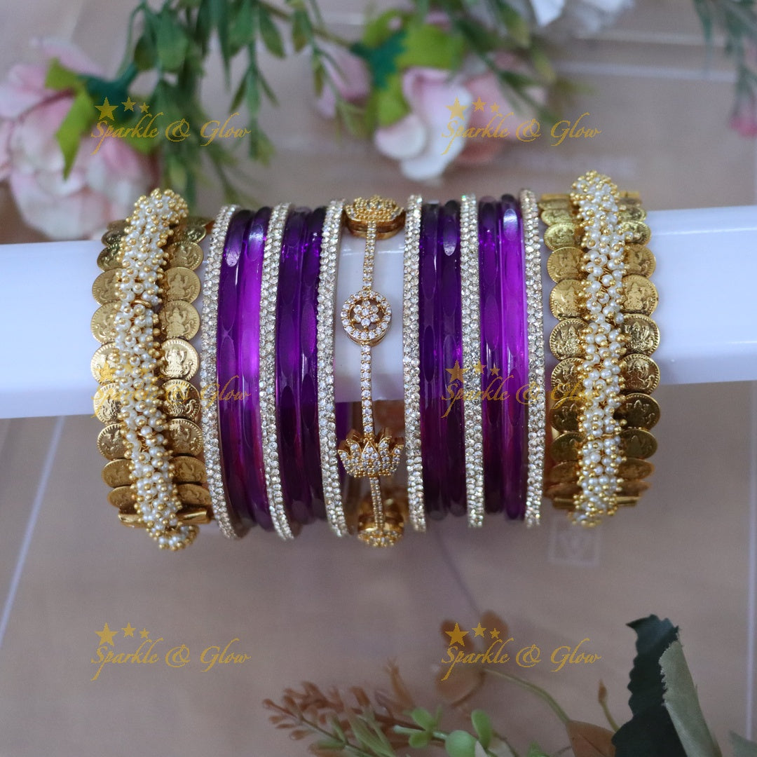 Elegant Lotus Bridal Bangles | Pearl & Coin Accents
