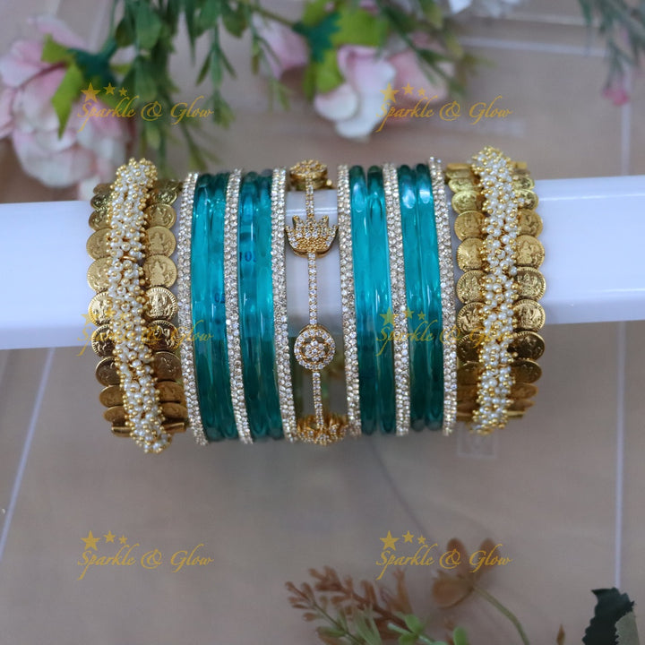 Elegant Lotus Bridal Bangles | Pearl & Coin Accents