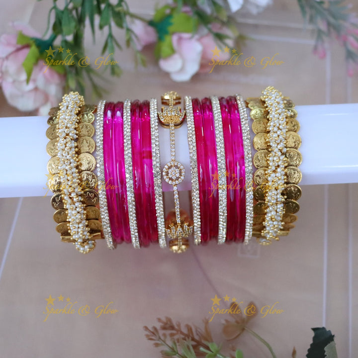 Elegant Lotus Bridal Bangles | Pearl & Coin Accents