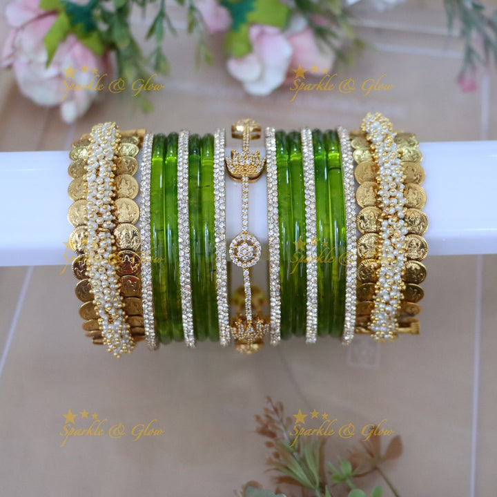 Elegant Lotus Bridal Bangles | Pearl & Coin Accents