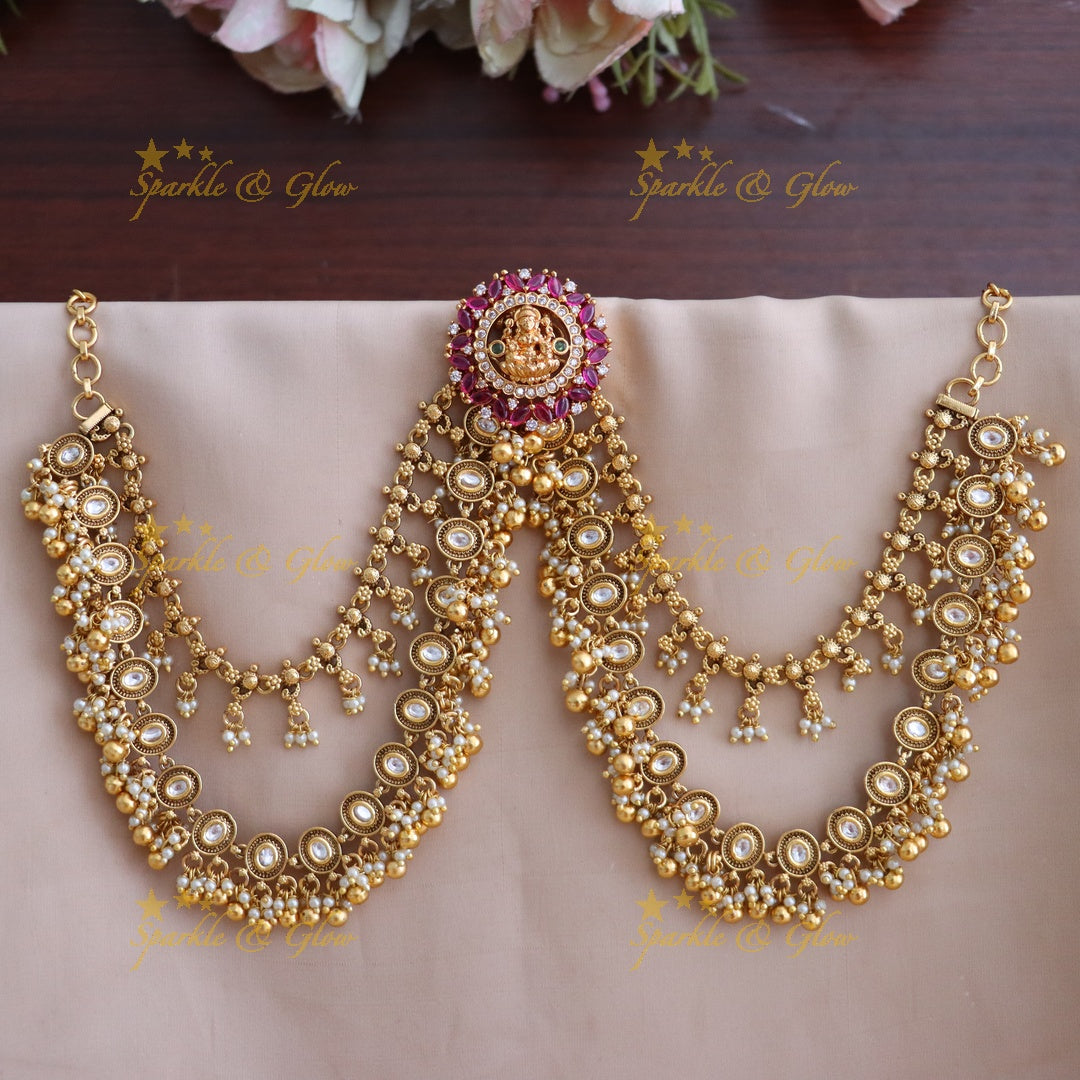 Bridal Temple Hairpin & Double-Layer Ear Chain Set