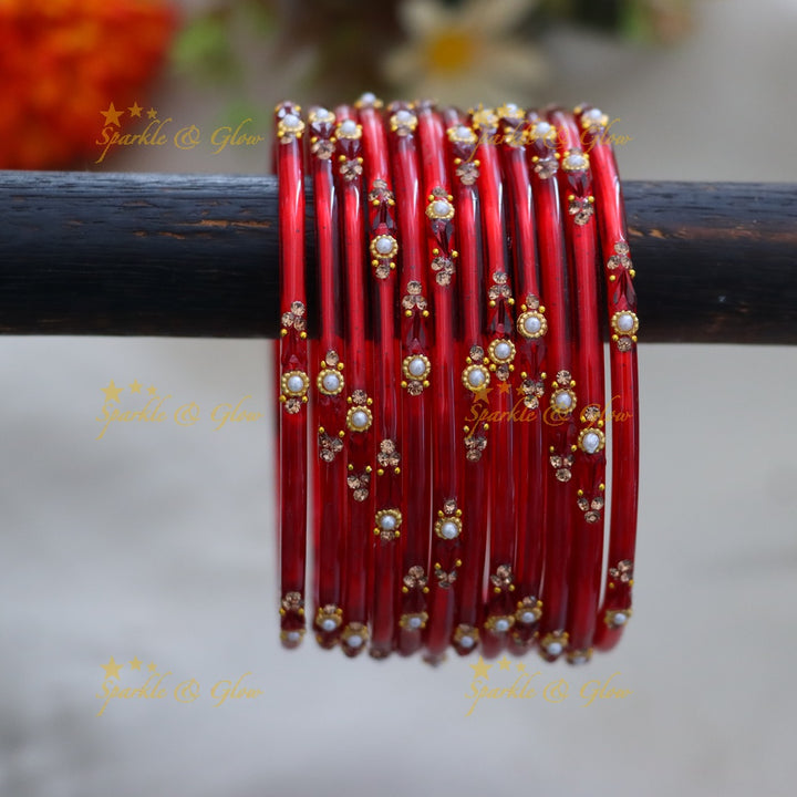 Vibrant Orange Festive Glass Bangles - Sparkle & Glow