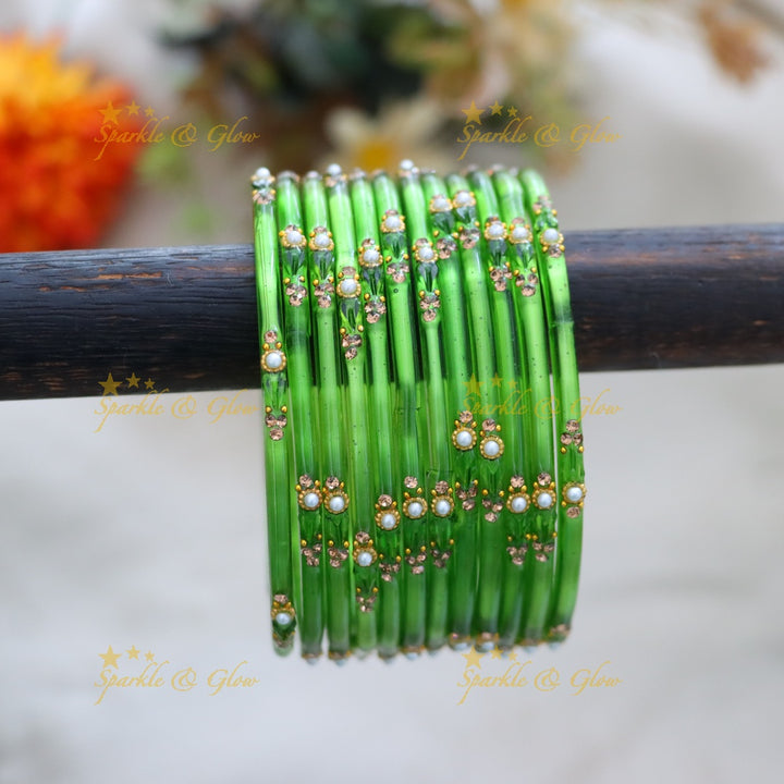Vibrant Orange Festive Glass Bangles - Sparkle & Glow
