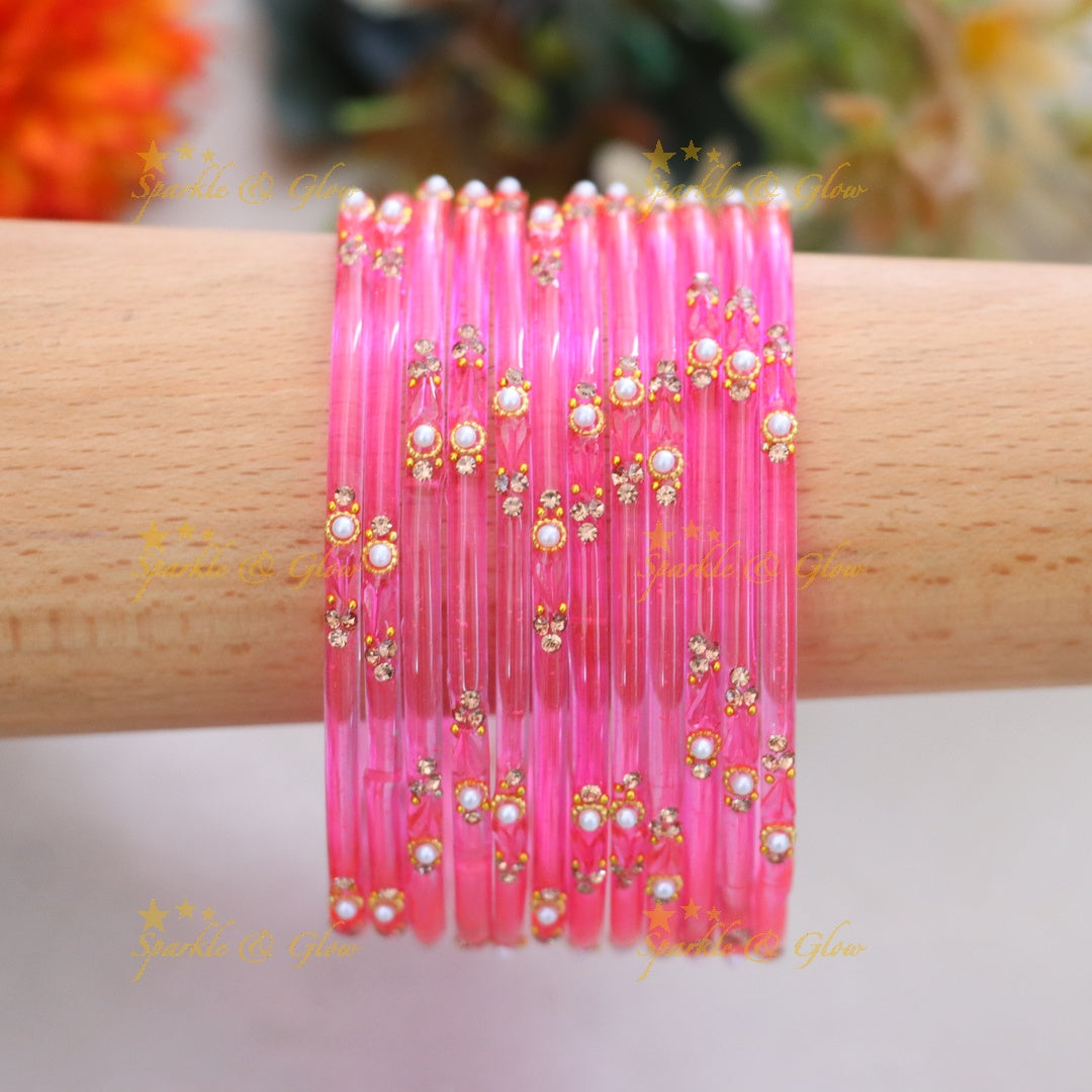 Vibrant Orange Festive Glass Bangles - Sparkle & Glow