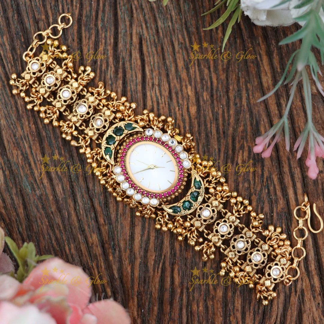 Elegant Gold Tone Watch Bracelet for Weddings & Festivals