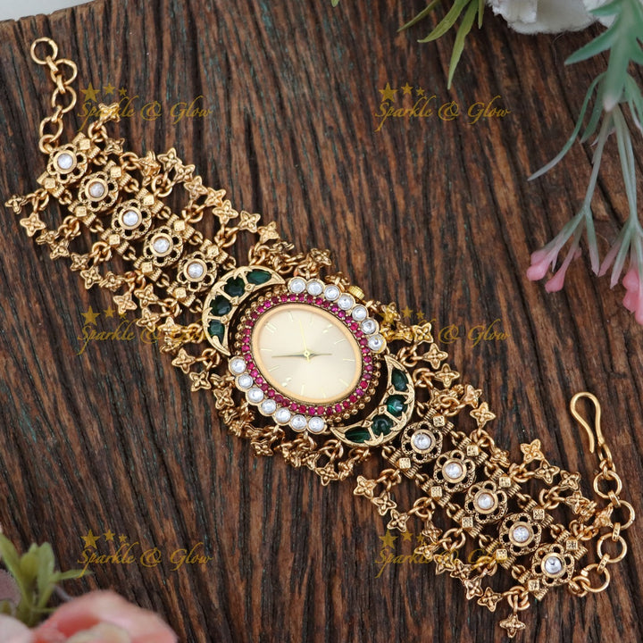 Elegant Gold Tone Watch Bracelet for Weddings & Festivals