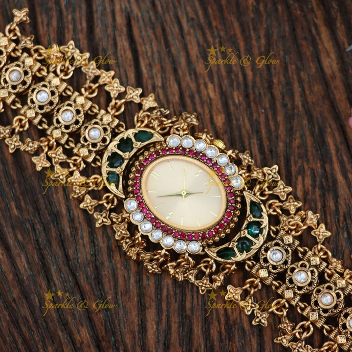 Elegant Gold Tone Watch Bracelet for Weddings & Festivals