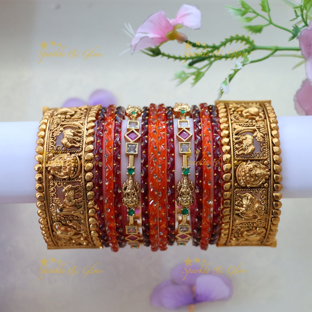 Majestic Lakshmi Temple Bangle Set - Exquisite Craftsmanship