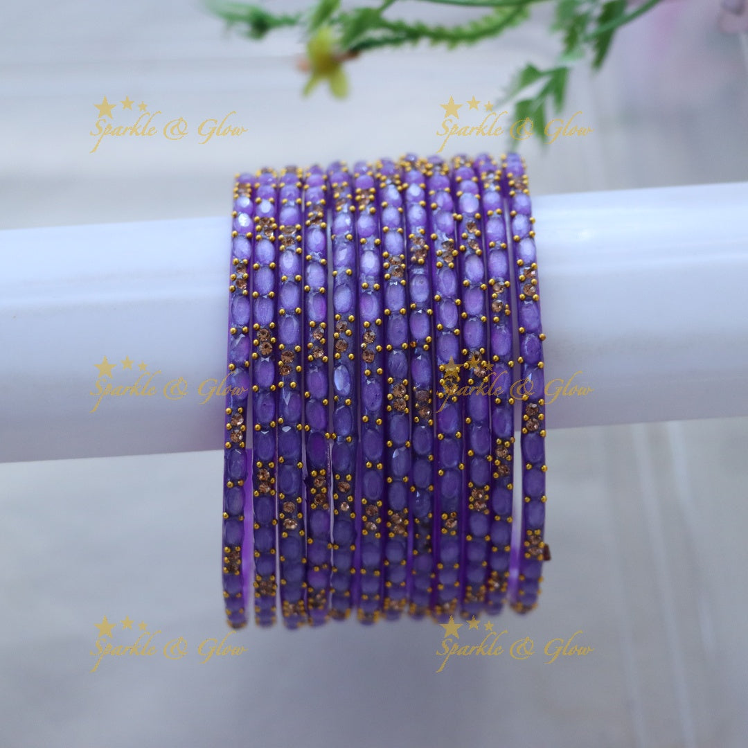 Exquisite White Glass Bangles with Gold Highlights