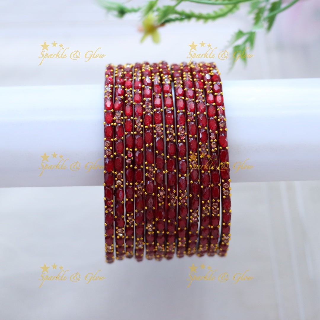 Exquisite White Glass Bangles with Gold Highlights