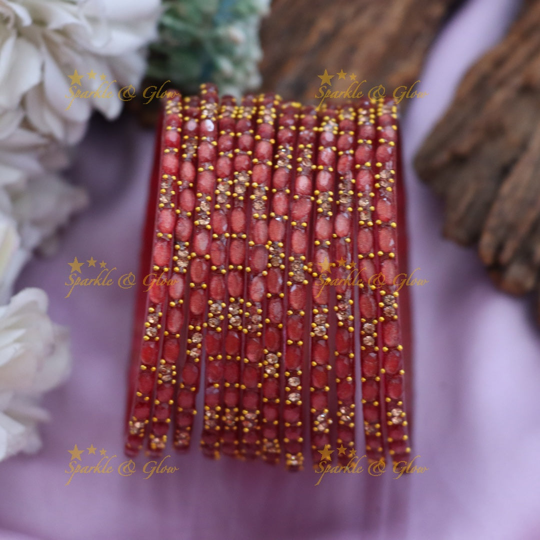 Exquisite White Glass Bangles with Gold Highlights