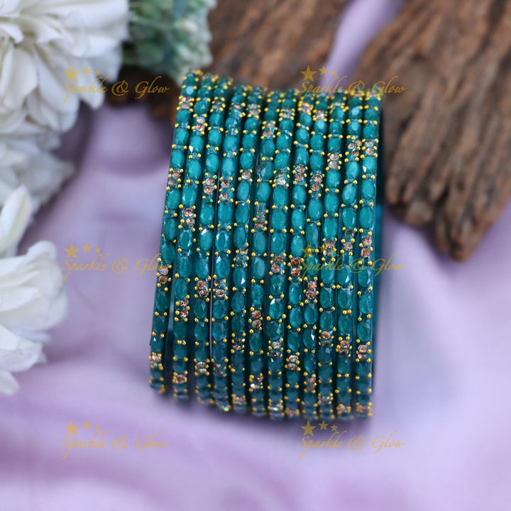 Exquisite White Glass Bangles with Gold Highlights