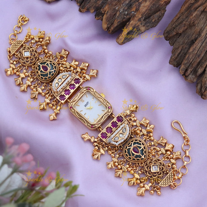 Elegant Heritage Floral Bead Watch Bracelet - Sparkle & Glow