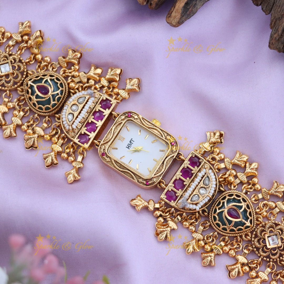 Elegant Heritage Floral Bead Watch Bracelet - Sparkle & Glow
