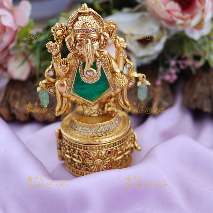Exquisite Gold-Finish Ganesha Kumkum Box for Festivities