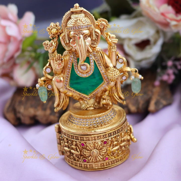 Exquisite Gold-Finish Ganesha Kumkum Box for Festivities