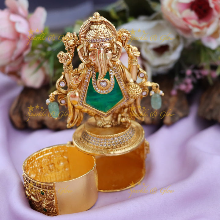 Exquisite Gold-Finish Ganesha Kumkum Box for Festivities