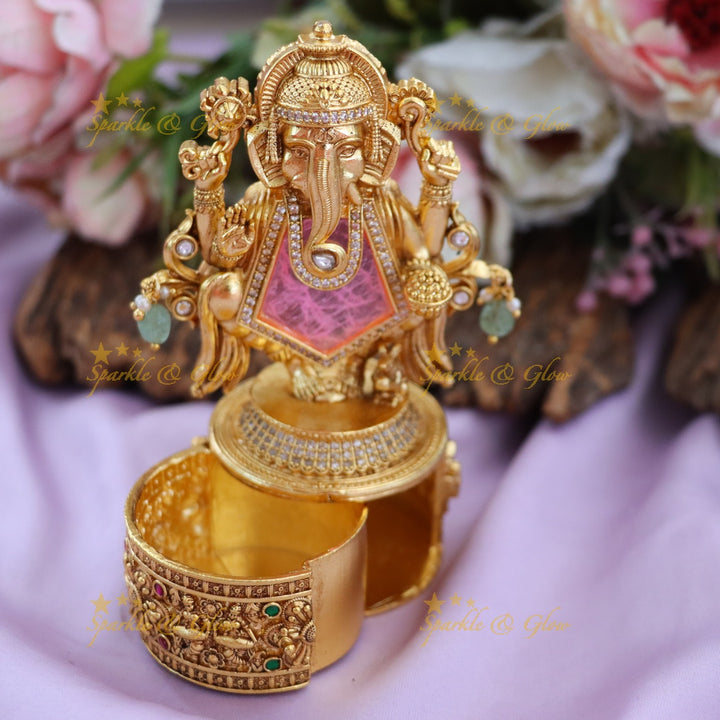 Exquisite Gold-Finish Ganesha Kumkum Box for Festivities