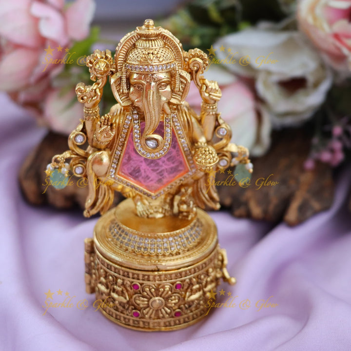 Exquisite Gold-Finish Ganesha Kumkum Box for Festivities