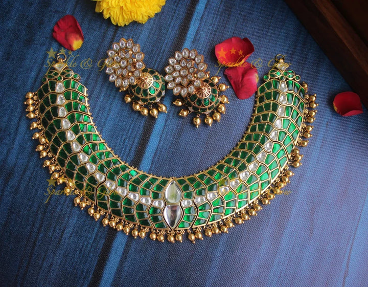 Jadau kundan silver replica necklace - Pink- Preorder - upto 30 days required once order is placed to make it. Cancellation not allowed - Sparkle and Glow