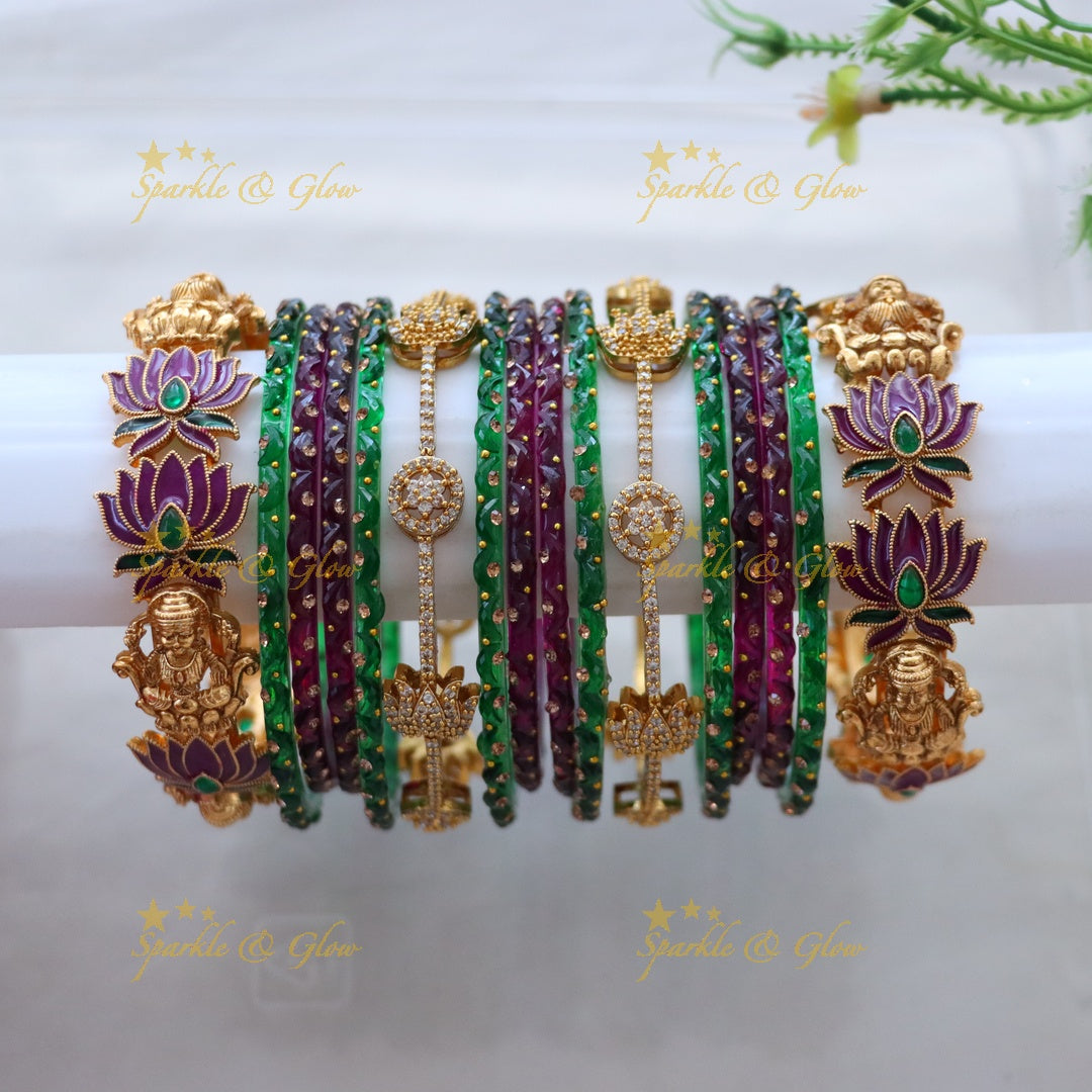 Exquisite Lakshmi Lotus Bridal Bangle Set Online