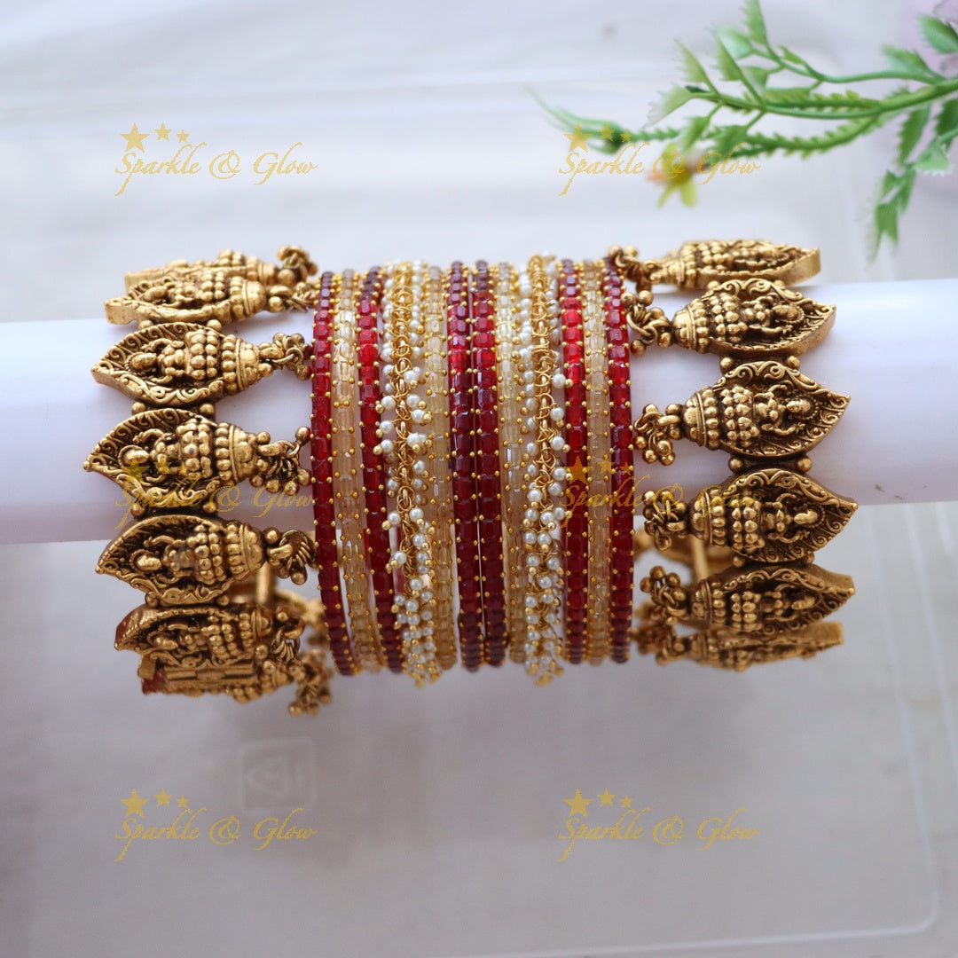 Elegant Lakshmi Bridal Bangles with Gold & Pearl Detail