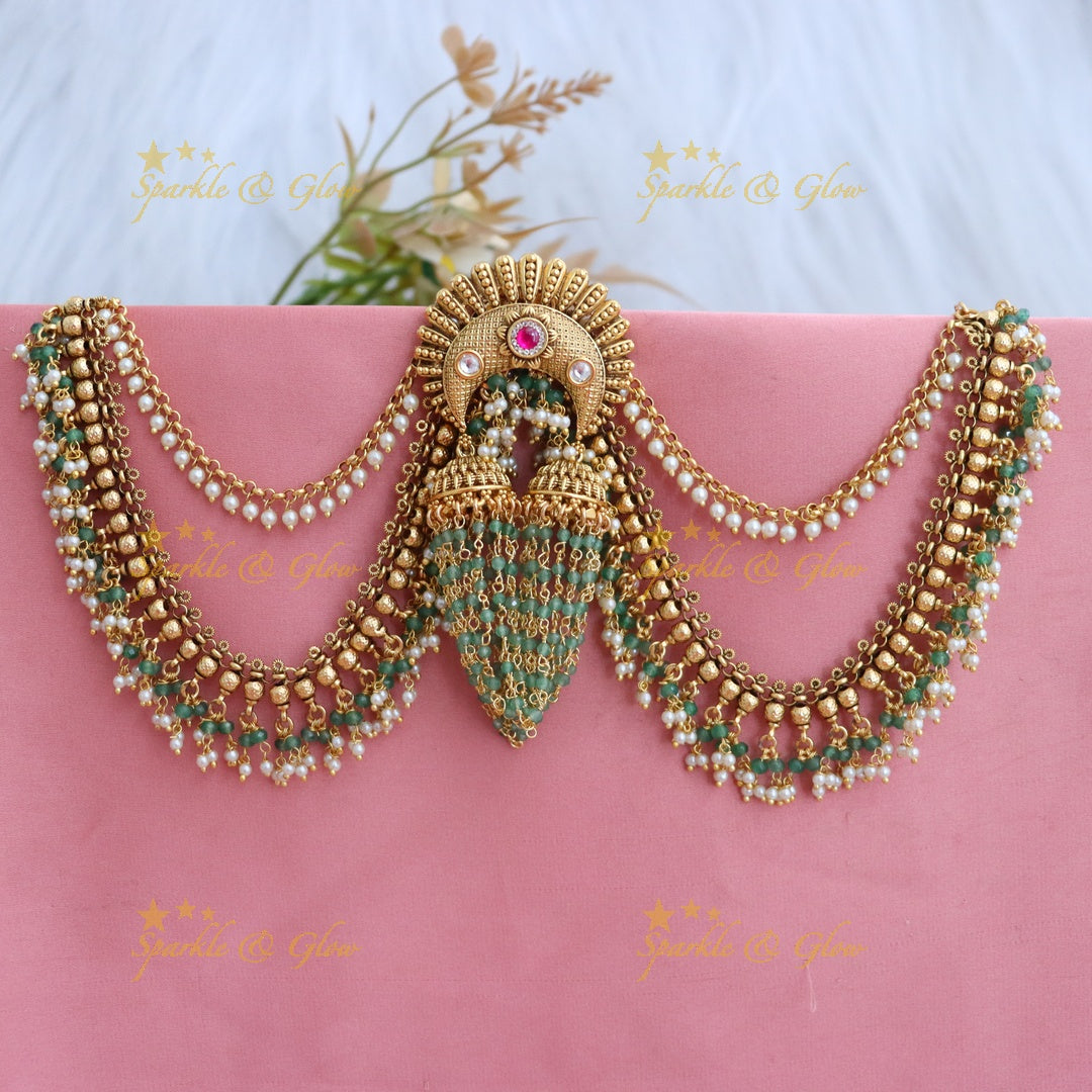 Elegant Mint Green Earchain - Premium Indian Jewellery