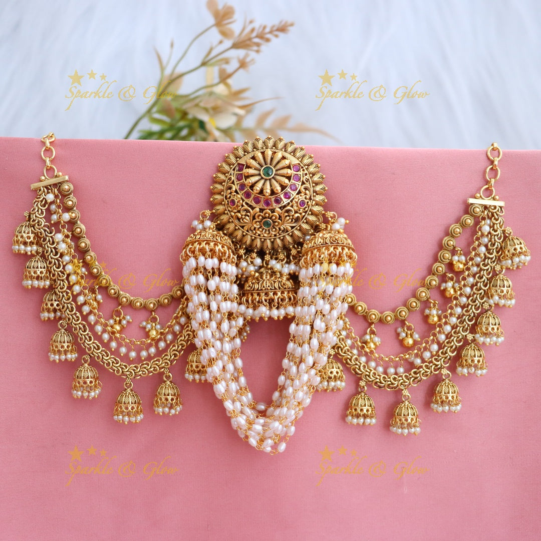 Elegant Kemp Pearl Hair & Earchain Jewellery Set