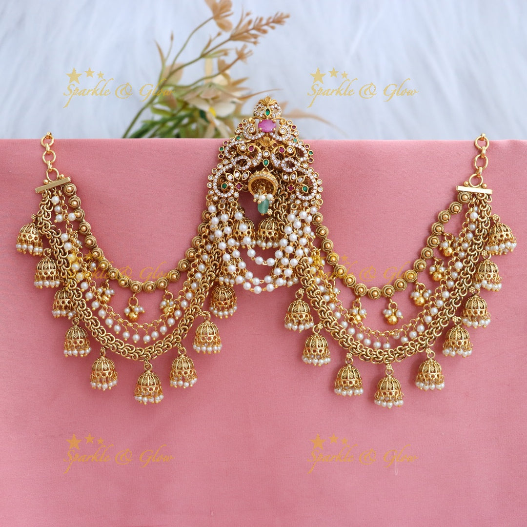 Luxurious Kemp Pearl Hair & Ear Chains Set