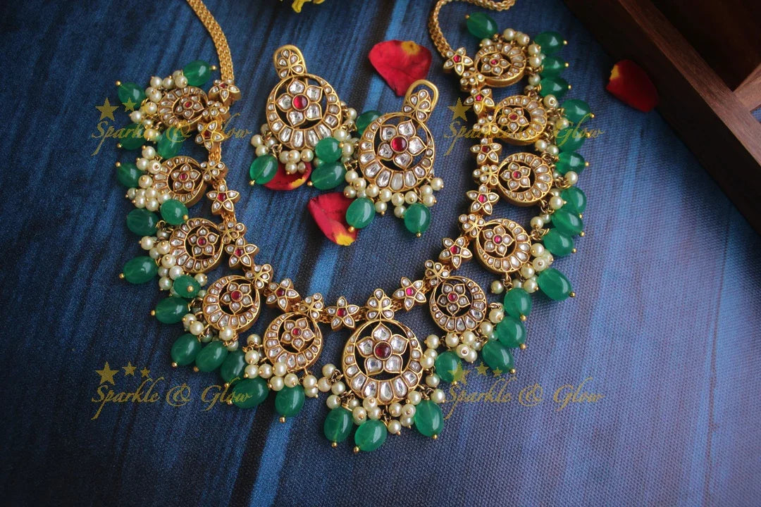 Jadau kundan rice pearl gutta pusalu necklace - White - Preorder - upto 30 days required once order is placed to make it. Cancellation not allowed - Sparkle and Glow