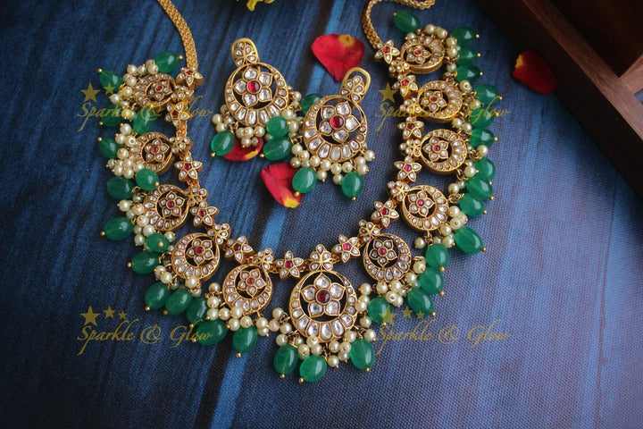 Jadau kundan rice pearl gutta pusalu necklace - White - Preorder - upto 30 days required once order is placed to make it. Cancellation not allowed - Sparkle and Glow