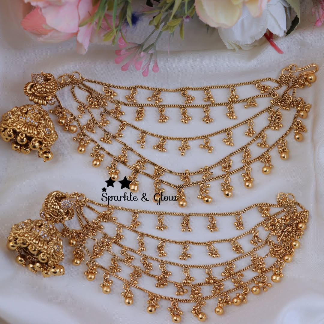 Exquisite Lakshmi Earrings with Elegant Ear Chains