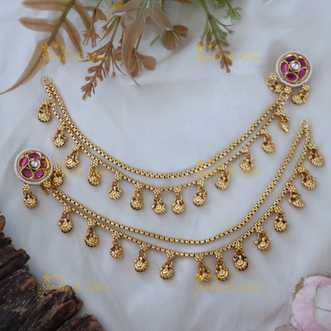 Exquisite Gold & Pearl Floral Ear Chain - Sparkle & Glow
