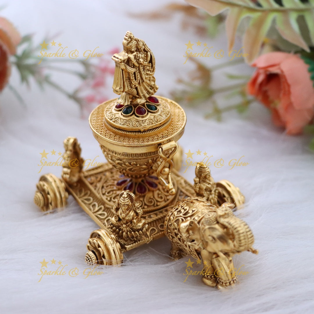 Stunning Gold Kumkum Box with Chariot Design